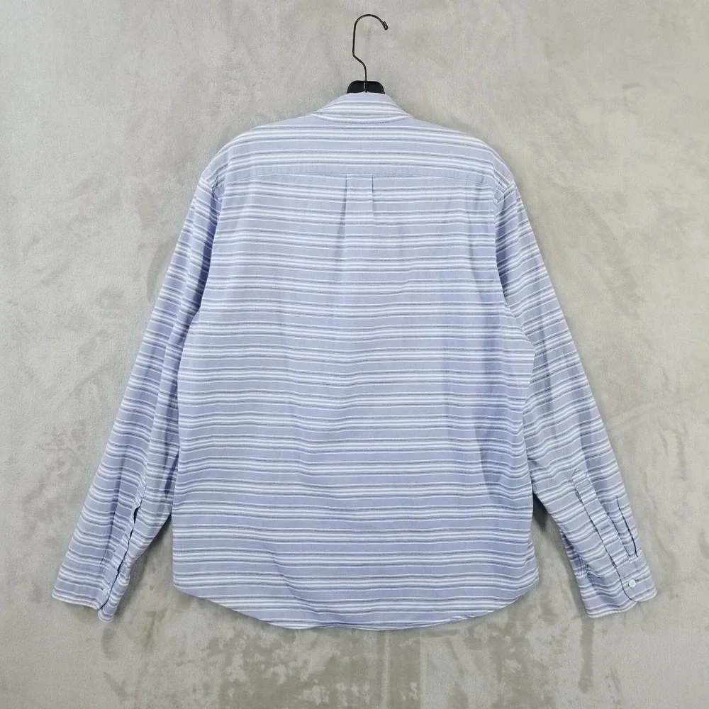 J Crew Oxford Shirt Men XL Slim Blue Striped 100% Cotton Long Sleeve Button Down